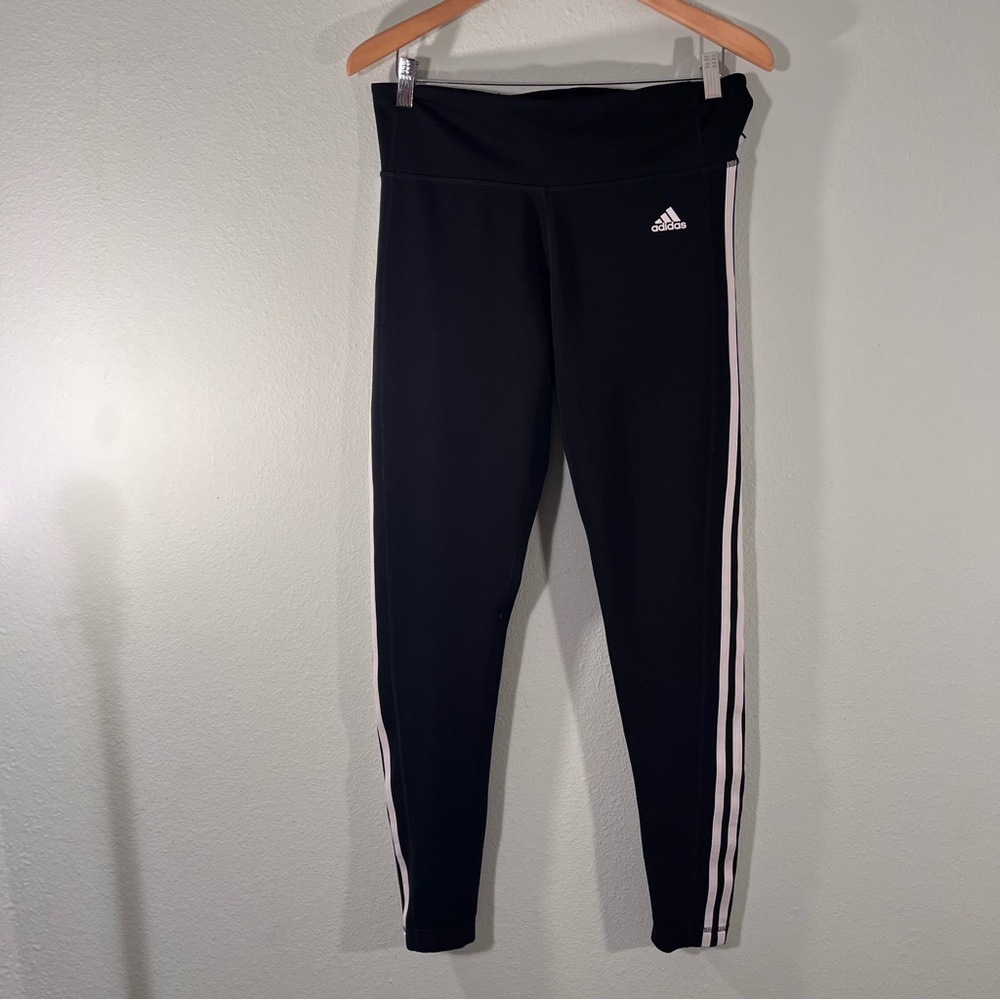 Adidas vintage style Black Leggings with White Stripes women’s size large - Picture 2 of 11